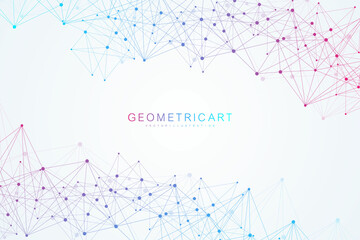 Geometric abstract background with connected line and dots. Structure molecule and communication. Big Data Visualization. Medical, technology, science background. Vector illustration.