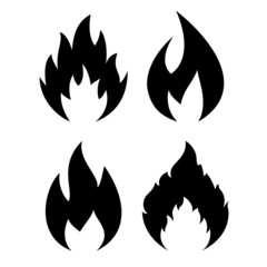 Fire icon, vector flame silhouette