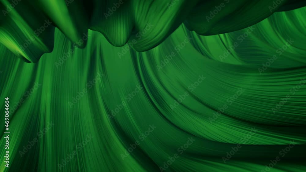 Poster green fluid satin. abstract background. 3d render seamless loop animation