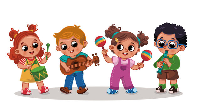 Kindergarten children's music group. Vector illustration.
