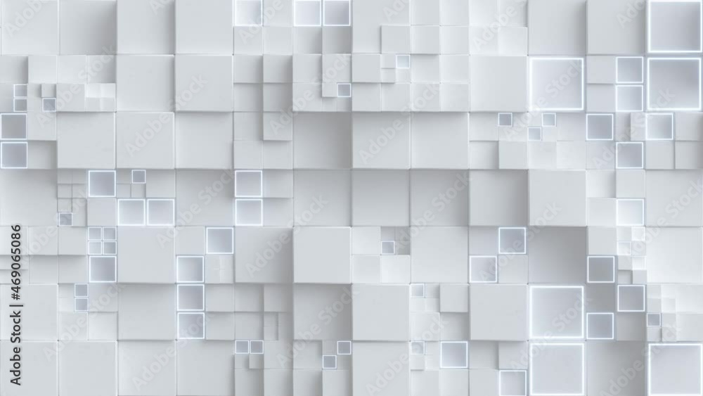 Poster white cubes wall. clean corporate background. seamless loop 3d render animation