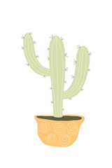 Cactus in a ceramic pot. Terracotta planters. Succulent, houseplant. Home floriculture. A hand-drawn illustration isolated on a white background.