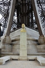 Bust of Gustave Eiffel at the base of the Eiffel Tower, Paris