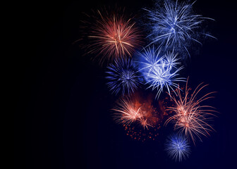 4th of July - Independence Day of USA. Beautiful bright fireworks lighting up night sky