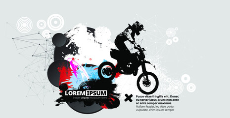 Plakat Man riding motobike, extreme sport racing, vector illustration
