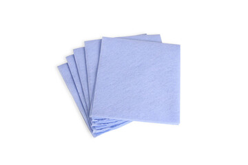 Blue napkins for cleaning the table isolated on white background. Folded blue textile napkin. Microfiber Cleaning Cloth Top view.