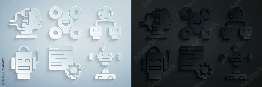 Poster set computer api interface, artificial intelligence, robot, disassembled robot, drone and for mainte