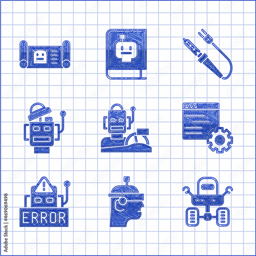 Poster set robot humanoid driving a car, smart glasses, mars rover, computer api interface, error robot, so