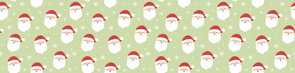 Christmas pattern with smiley Santa Claus. Xmas wrapping paper concept. Banner. Vector
