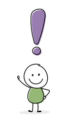 Smiley cartoon caricature with exclamation mark icon. Business concept. Vector