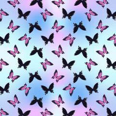 Butterfly pink and black vector pattern