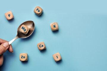 Icons of minerals and macronutrients. The choice of magnesium from other useful substances