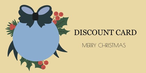 Vintage discount card,voucher,coupon with empty christmas ball  illustration.