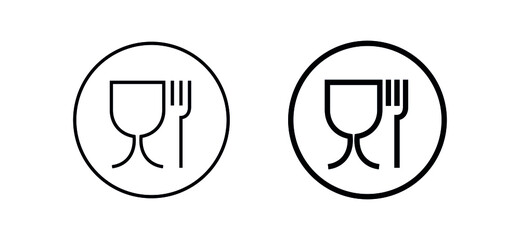 A set of glass and fork icons, in a circle. A pictogram indicating that the packaging is approved for food products. International emblem used for the labeling of food contact materials in the EU. - obrazy, fototapety, plakaty