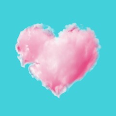 Heart shaped pink cloud on a blue background. Realistic vector illustration with gradient mesh.