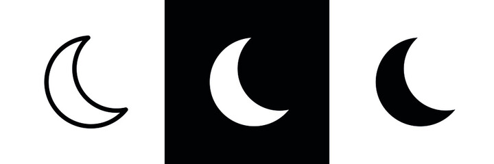 Moon icons set. Crescent silhouette, black vector symbol. Isolated pictogram on white background.