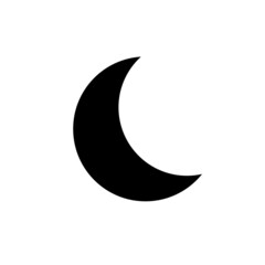 Moon icon. Crescent silhouette, black raster symbol. Isolated pictogram on white background. © Checha