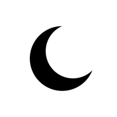 Moon icon. Crescent silhouette, black raster symbol. Isolated pictogram on white background.