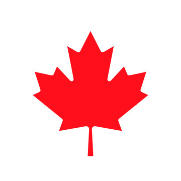 Red maple leaf, symbol of Canada. The emblem of the Canadian maple leaf, depicted on the flag of Canada. Isolated illustration, vector sign.