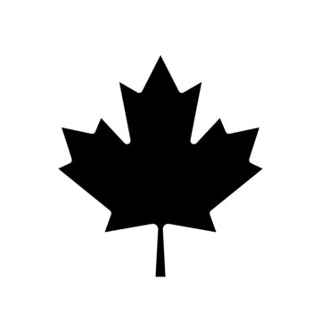 Black maple leaf, symbol of Canada. The emblem of the Canadian maple leaf, depicted on the flag of Canada. Isolated illustration, raster sign.