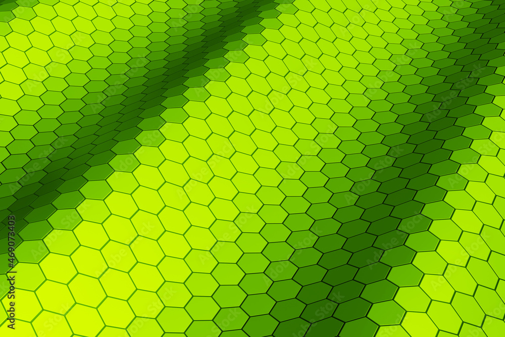 Poster 3d abstract hexagon geometric green pattern sci-fi technology texture, 3d rendered