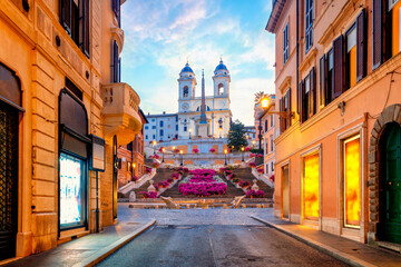Piazza de Spagna in Rome, italy. Spanish steps in the morning. Rome architecture and landmark.