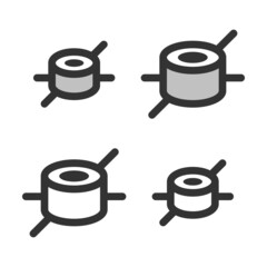 Pixel-perfect linear icon of sushi roll and chopsticks built on two base grids of 32x32 and 24x24 pixels. The original line weight is 2 pixels. In two-color and one-color versions. Editable strokes