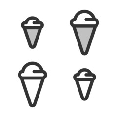 Pixel-perfect linear icon of ice cream cone built on two base grids of 32 x 32 and 24 x 24 pixels. The initial base line weight is 2 pixels. In two-color and one-color versions. Editable strokes