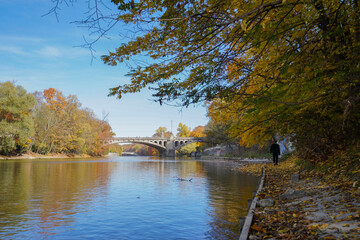 River Isar with colorful trees and leaves in autumn | Munich, Germany