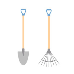 Set of gardening tools silhouette. Vector illustration in flat style. Shovels, rake isolated on white background