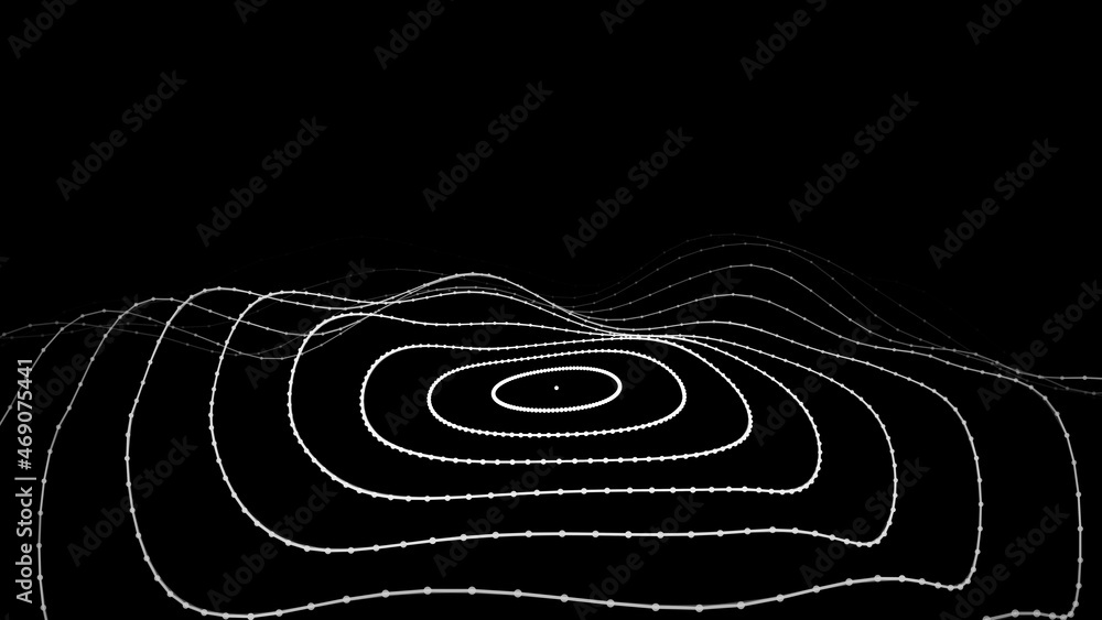 Aufkleber abstract circle wave with moving dots. flow of particles. dark cyber technology illustration. vector