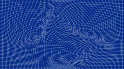Perspective distorted blue grid. Digital background with wireframe wave. Vector curve surface.