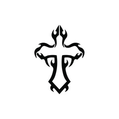Christian Cross Symbol. Tribal Tattoo Design. Stencil Vector Illustration