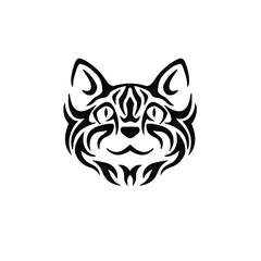 Cat Symbol Logo. Tribal Tattoo Design. Stencil Vector Illustration