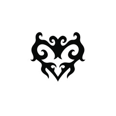 Heart Love Symbol Logo on White Background. Tribal Stencil Tattoo Design Concept. Flat Vector Illustration.