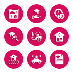 Set House with dollar, Car sharing, contract, Search house, Time is money and Online real estate icon. Vector