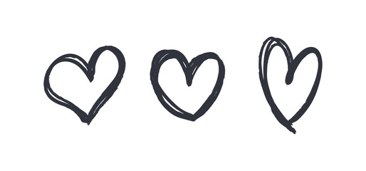 Hand drawn hearts. Set of heart illustrations. Doodle love sketched symbols.