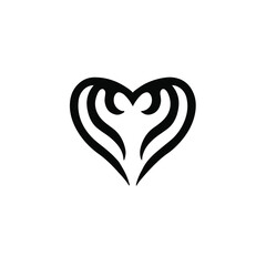Heart Love Symbol Logo on White Background. Tribal Stencil Tattoo Design Concept. Flat Vector Illustration.