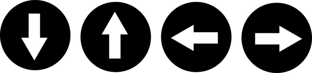 A set of arrow button icons. Round icons.