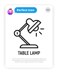 Table lamp thin line icon. Modern vector illustration of desk lighting.