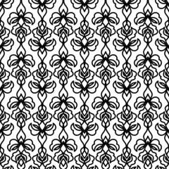 ornate floral ornament. monochrome seamless pattern. black and white contour drawing by hand. coloring, printing, cover, template. decorative background for printed products, packaging, textiles.