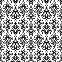 ornate floral ornament. monochrome seamless pattern. black and white contour drawing by hand. coloring, printing, cover, template. decorative background for printed products, packaging, textiles.