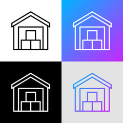 Warehouse thin line icon, storehouse with boxes. Storage. Logistic distribution. Modern vector illustration.