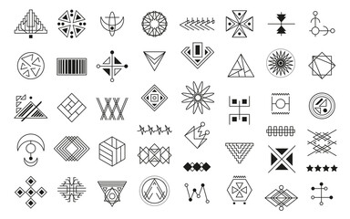Set of geometric shapes. Trendy hipster icons and logotypes. Collection of symbols of  philosophy, religion, spirituality, occultism. 