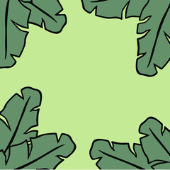 Banana Leaf Frame Background. Social Media Post. Tropical Leaf. Vector Illustration.