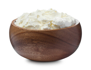 Bowl of tasty cream cheese isolated on white