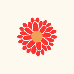 Tropical Red Flowers Symbol. Social Media Post. Floral Vector Illustration.