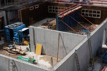 view over a construction site with cement walls
