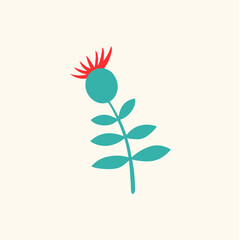 Tropical Red Flowers Symbol. Social Media Post. Floral Vector Illustration.