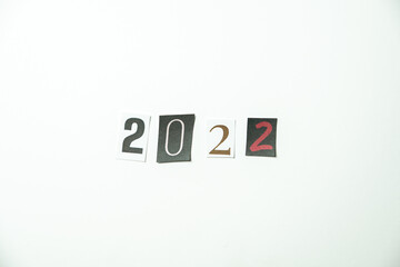 2022 words. Caption, heading made of letters with different fonts on a white background.